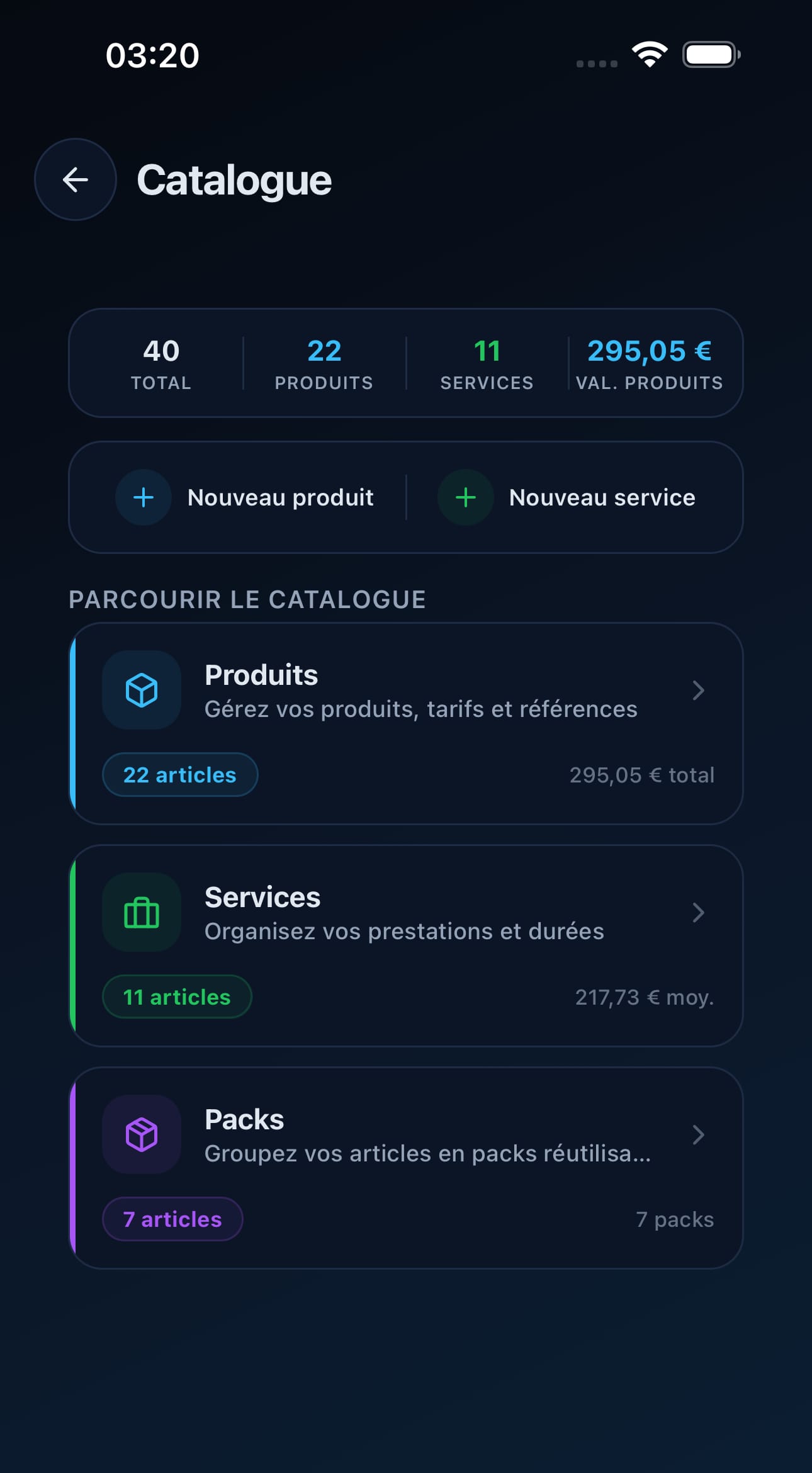 Vue mobile Welyx du catalogue produits et services